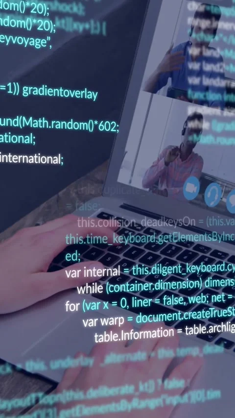 Vertical video: Hands typing, causing code scrolling across keys while Stock Footage 331738721