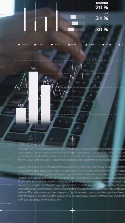 Vertical video: Hands typing on keys causing market charts morphing into bars Stock Footage 333079647