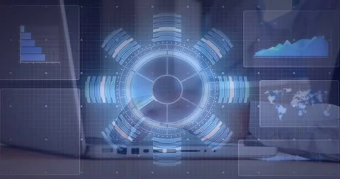Vertical video: Hands typing starting HUD rotating, radial wedges lighting while Stock Footage 331197926