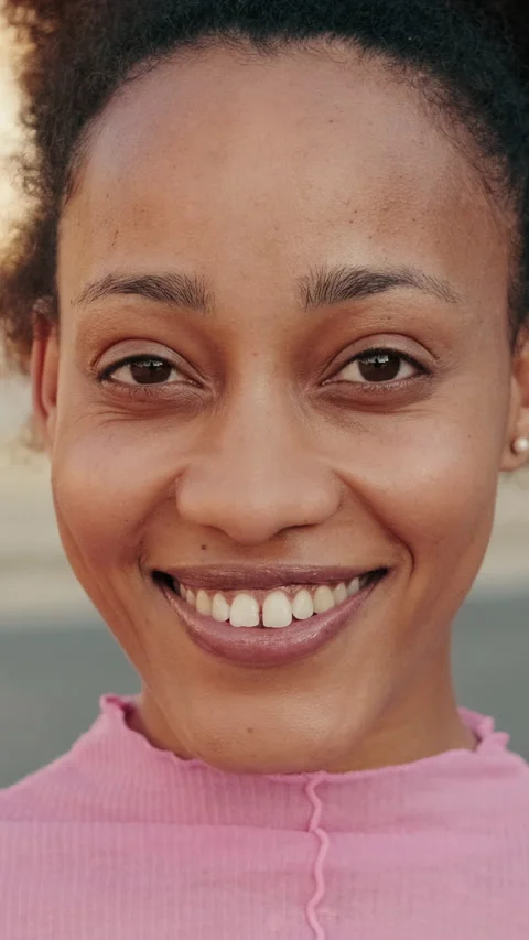 Vertical video, Happy Young Black Woman Smiling in the City Stock Footage 307988784
