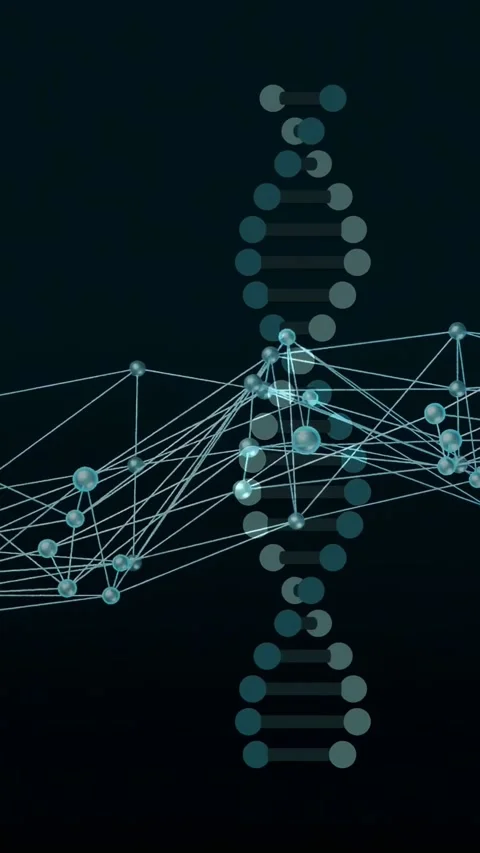 Vertical video: Helix rising, network shifting, nodes pulsing and overlapping, Stock Footage 333595833
