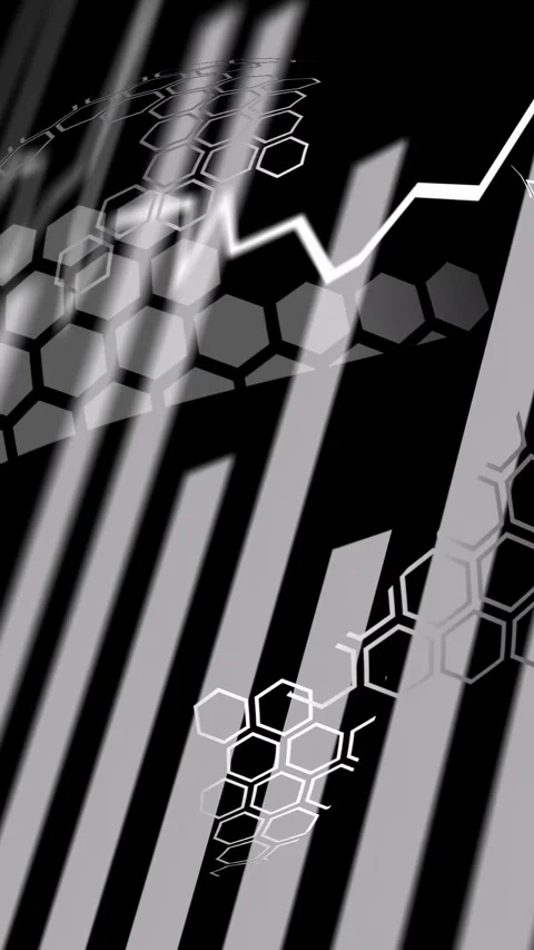 Vertical video: Hex outlines multiplying into rotating globe, bars rising and Stock Footage 334792697