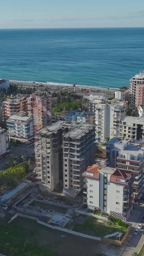 Vertical Video High Rise Construction with Structural Columns and Open Floor Stock Footage 342454546