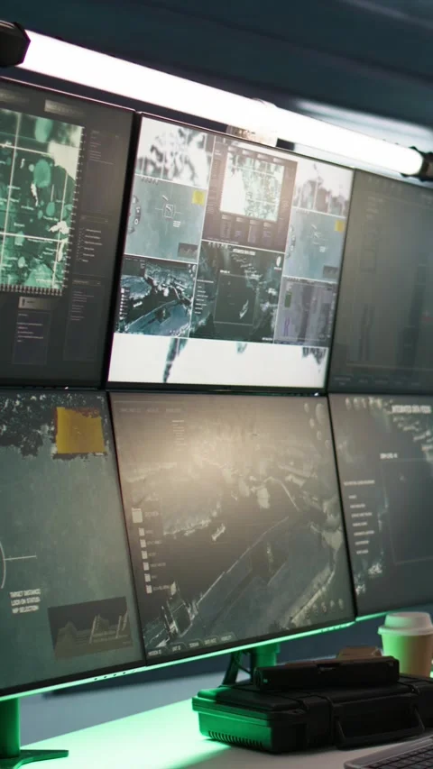 Vertical video High tech armed forces headquarters used for tracking rockets Video stock 281975580