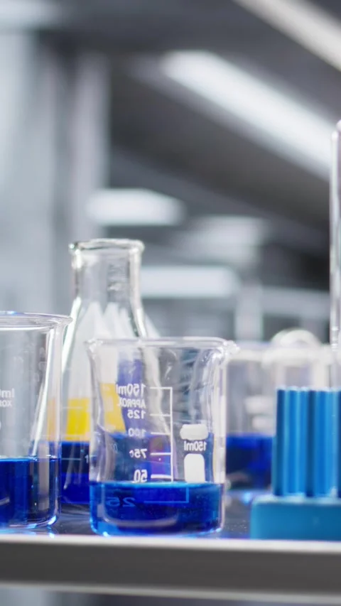 Vertical Video High tech chemistry lab equipment and computer in empty research 스톡 동영상 318191582