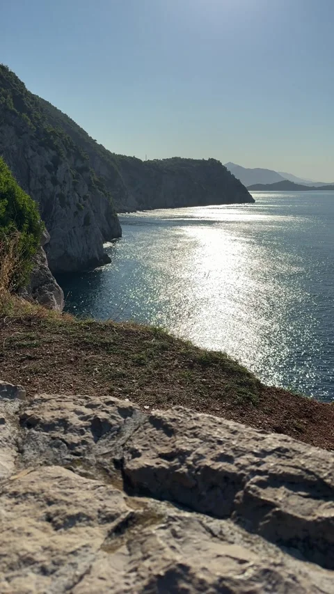 Vertical video of hiking trail with view of the Adriatic Sea in Croatia Video stock 319456069