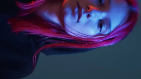 Vertical video hip hop dancer neon girl dancing Stock Footage 231339292
