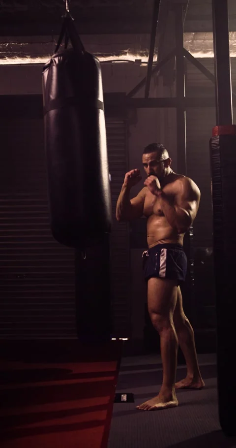 A Vertical Video Of A Hispanic Bodybuilder Boxing In An MMA Gym Stock Footage 158458837
