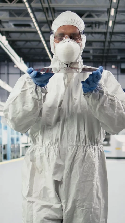 Vertical video Holding processed silicon wafer, automation and cleanroom Stock Footage 333614753