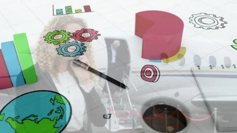 Vertical video: Holding smartphone, exec in blazer talking at jet as charts Stock Footage 331197962