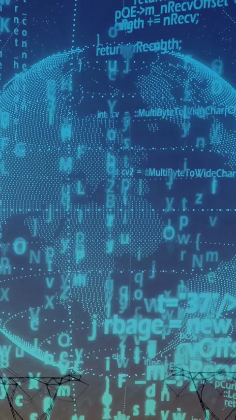 Vertical video: Holo globe responding to live code, rotating, revealing pylons, Stock Footage 333528347