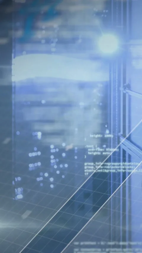 Vertical video: Holo panel receiving ping, showing scrolling code and band, Stock Footage 334598682