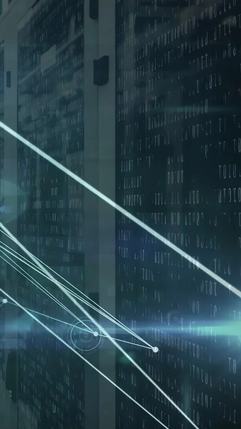 Vertical video: Hologram network overlay node lighting, expanding lines tracing Stock Footage 333005809