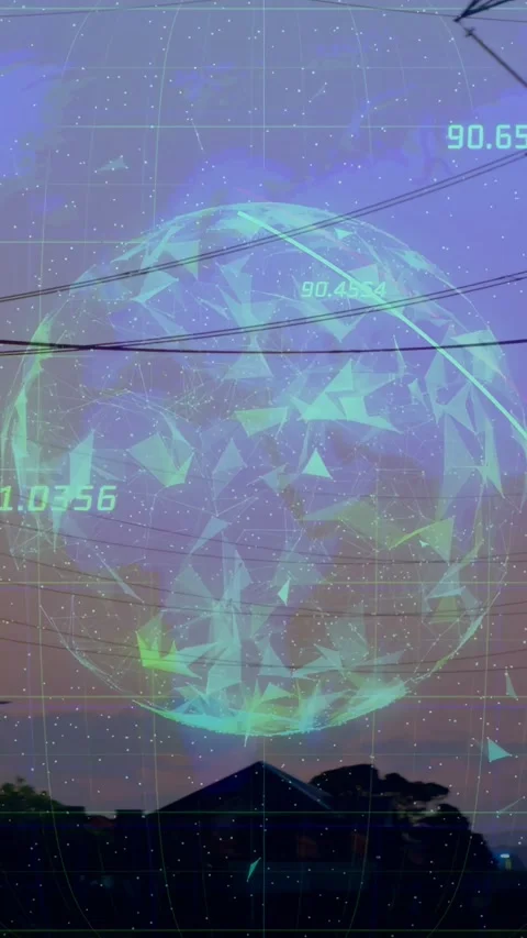 Vertical video: Holographic globe appearing, camera panning, rotating facets Stock Footage 340133218