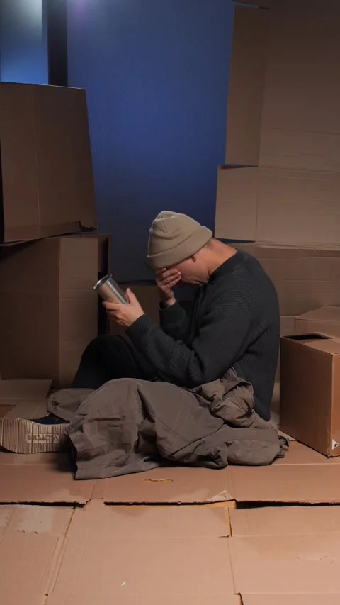 Vertical video Homeless man begging on street feeling despair and misery Stock Footage 320406895