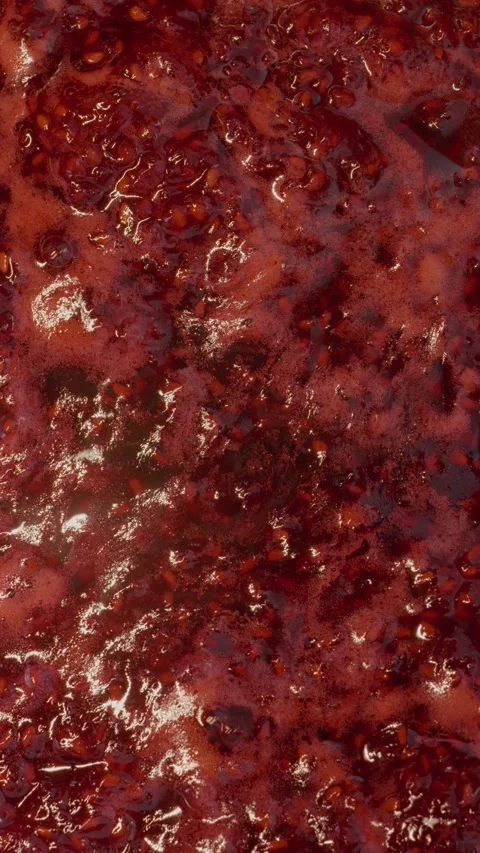 Vertical video Homemade raspberry jam simmering in a stainless steel saucepan Stock Footage 323362355