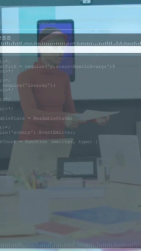 Vertical video: Host leading from notes handing doc as code bars covering phone 스톡 동영상 331009643