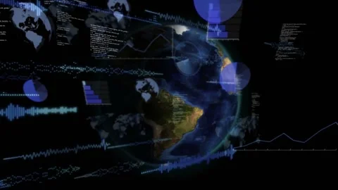 Vertical video: HUD activating, rotating 3D globe in space, streaming visuals, Stock Footage 331198056