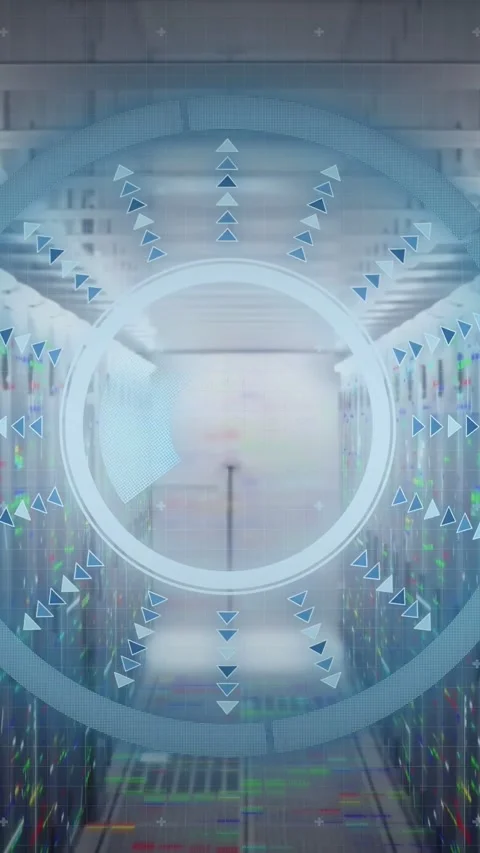 Vertical video: HUD activating, sector sweeping, markers pulsing, rack LEDs Stock Footage 340133370