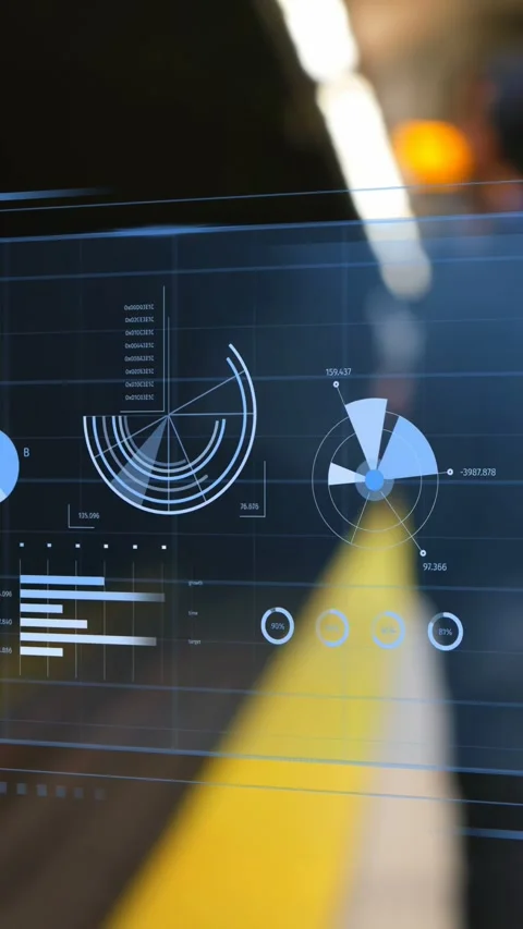 Vertical video: HUD animating, yellow bar moving, charts spinning and rings Stock Footage 333260245