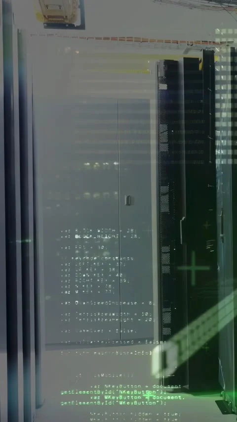 Vertical video: HUD appearing causing cabinet rack showing overlay, flare Stock Footage 334382563