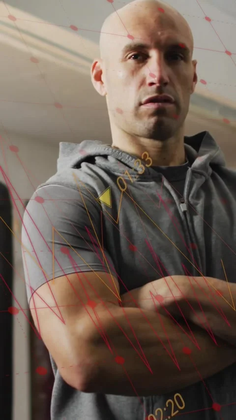 Vertical video: HUD appearing guiding athlete arms crossed glancing and Stock-Footage 330580558