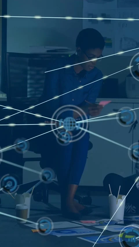 Vertical video: HUD appearing lead pointing at tablet moving notes linking docs Stock Footage 331077060