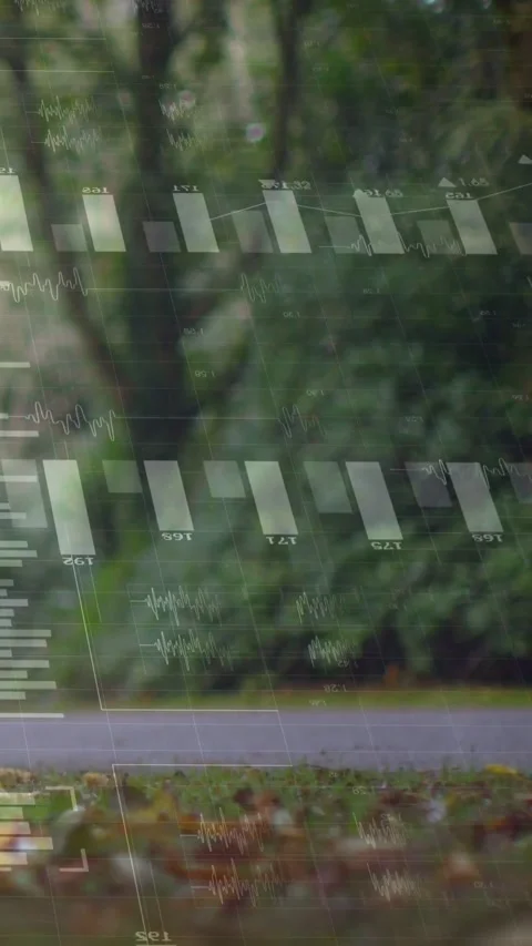 Vertical video: HUD appearing lower-left spreading over road verge and treeline Stock Footage 334187264