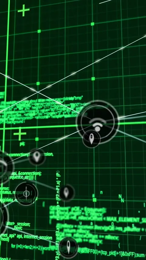 Vertical video: HUD cluster appearing, pulsing, moving forward and multiplying, Stock Footage 328657555