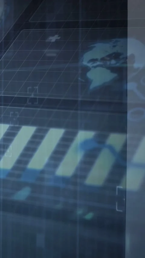 Vertical video: HUD drifting right as glass panel sliding in, light sweep Stock Footage 332823192