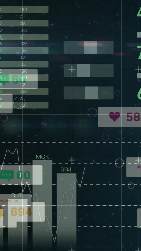 Vertical video: HUD getting data, shifting and revealing meters, pie, updating Video stock 329552660