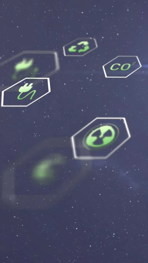 Vertical video: HUD hexes floating over starfield shifting with camera, Stock Footage 332278405