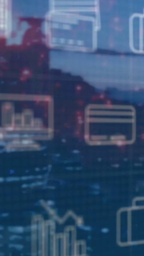 Vertical video: HUD loading, icon grid shifting sideways, showing finance Stock Footage 340133207