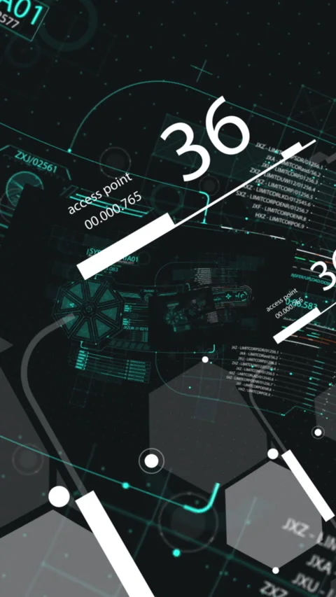 Vertical video - HUD looping zoom in.Flying through Futuristic technologica.. Stock Footage 223158018