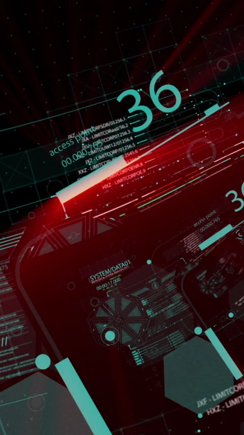 Vertical video - HUD looping zoom in.Flying through Futuristic technologica.. Stock Footage 223158142