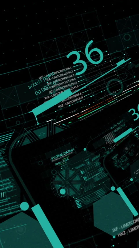 Vertical video - HUD looping zoom in.Flying through Futuristic technologica.. Stock Footage 223158155