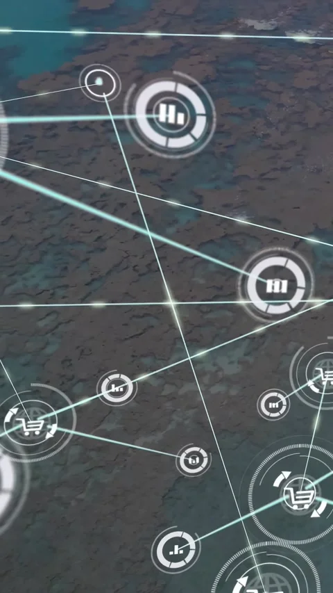 Vertical video: HUD node fading in, spawning chart and cart nodes, mapping Video stock 330395645