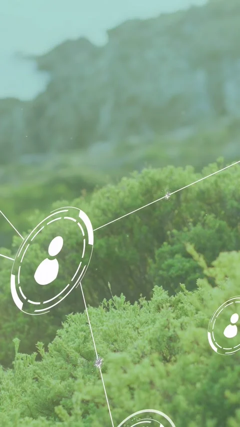 Vertical video: HUD node pulsing and rotating, initiating tech mapping, forming Stock Footage 332644996