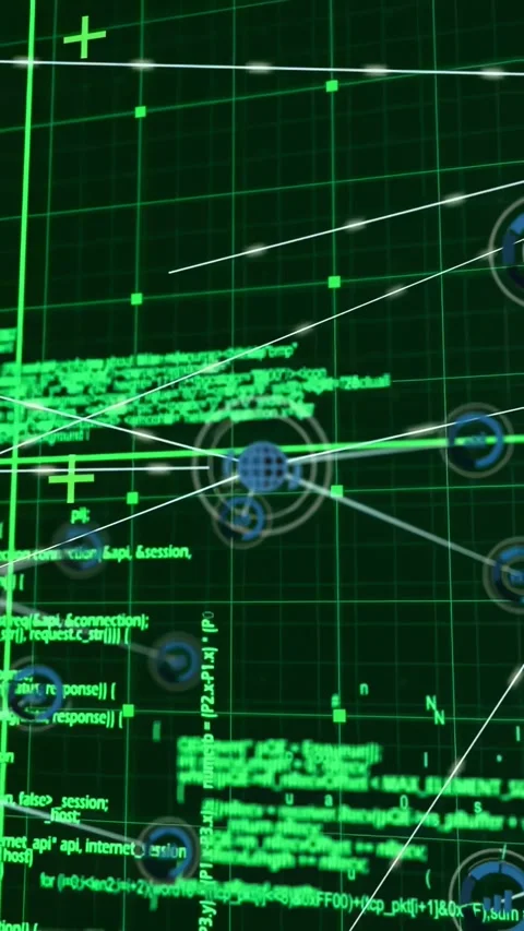 Vertical video: HUD opening, blue globe appearing, pulsing and linking outer Stock Footage 334381943