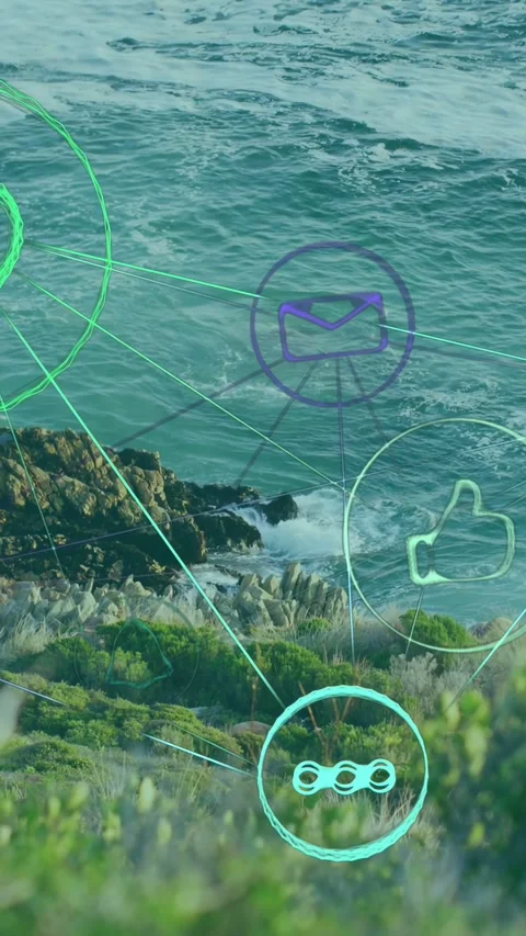 Vertical video: HUD overlay activating on load forming web animating heart mail Stock Footage 332823413