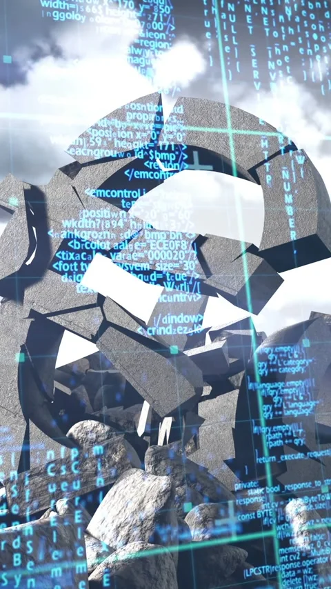 Vertical video: HUD overlay activating scanning broken arch flowing code Stock Footage 348383462