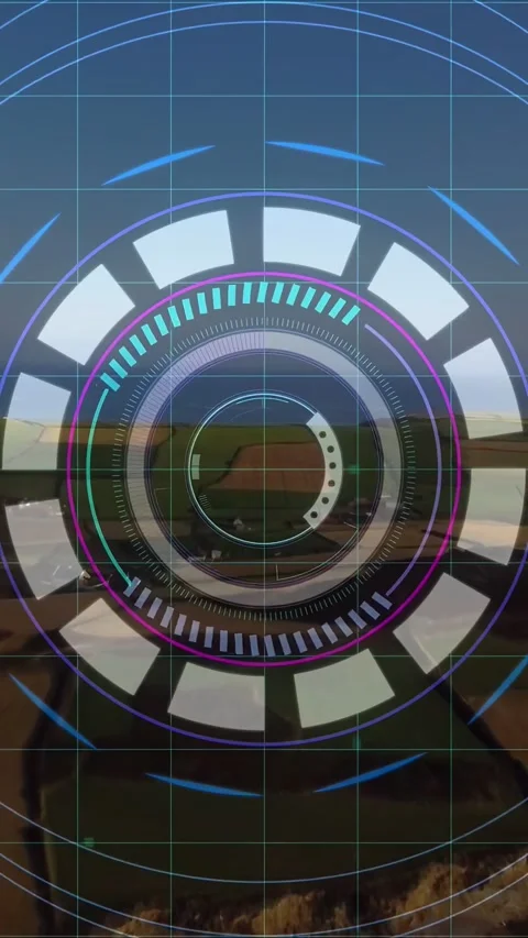 Vertical video: HUD overlay loading from first arc and ticks, showing fields, Video stock 332317405