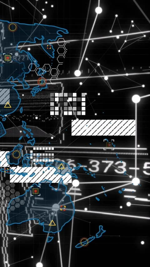 Vertical video: HUD responding to ping pulsing nodes scrolling data sliding Stock Footage 329552496