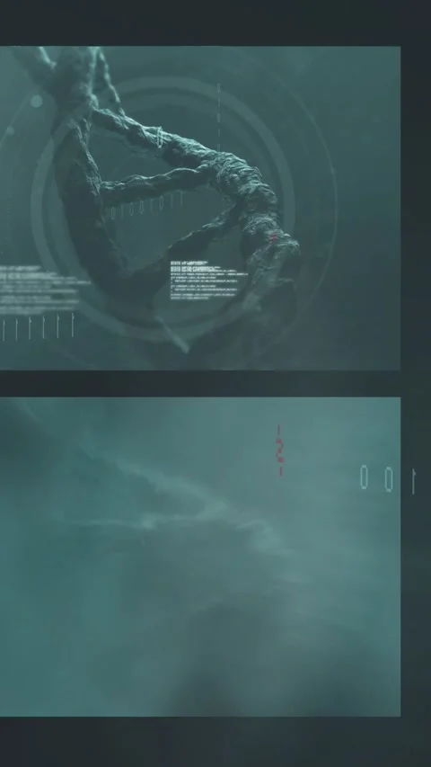 Vertical video: HUD reticle appearing helix rotating chromosomes drifting camera Stock Footage 329934439