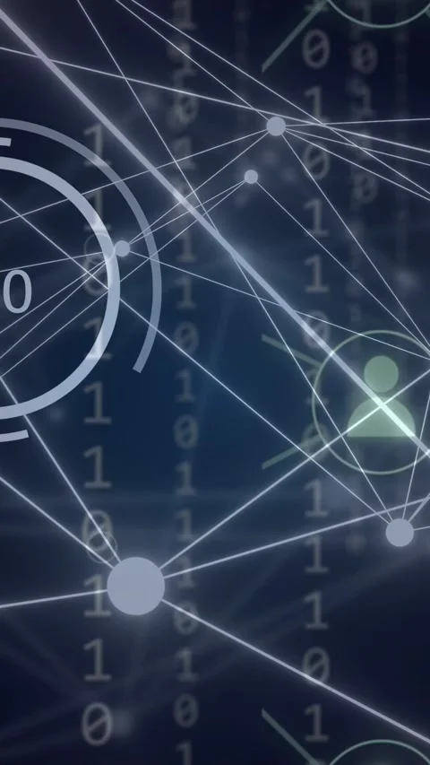 Vertical video: HUD ring appearing on left node, nodes pulsing and charts Stock Footage 335802718