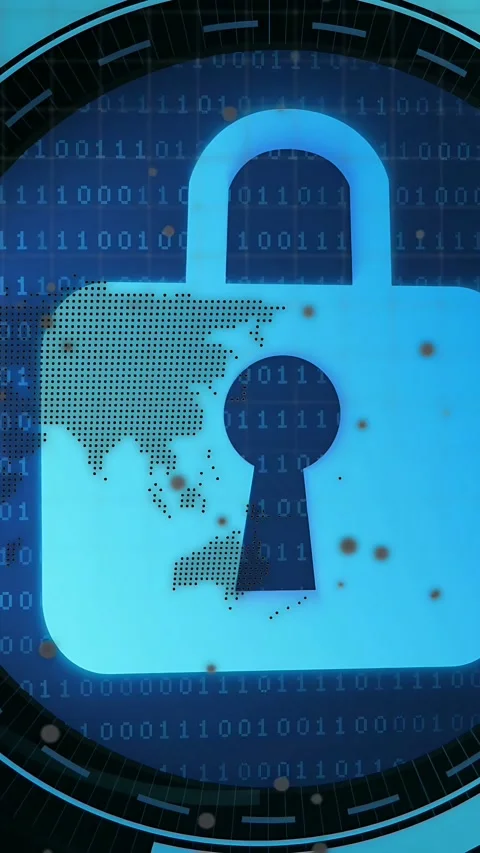 Vertical video: HUD rings forming causing blue lock fading, pulsing with binary Stock Footage 332985350