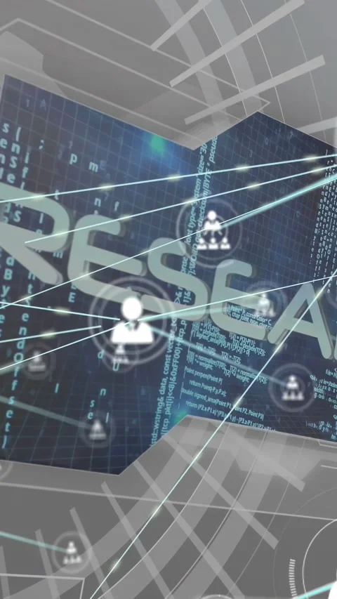 Vertical video: HUD rotating data wall appearing main node glowing sending cyan Stock Footage 332985294