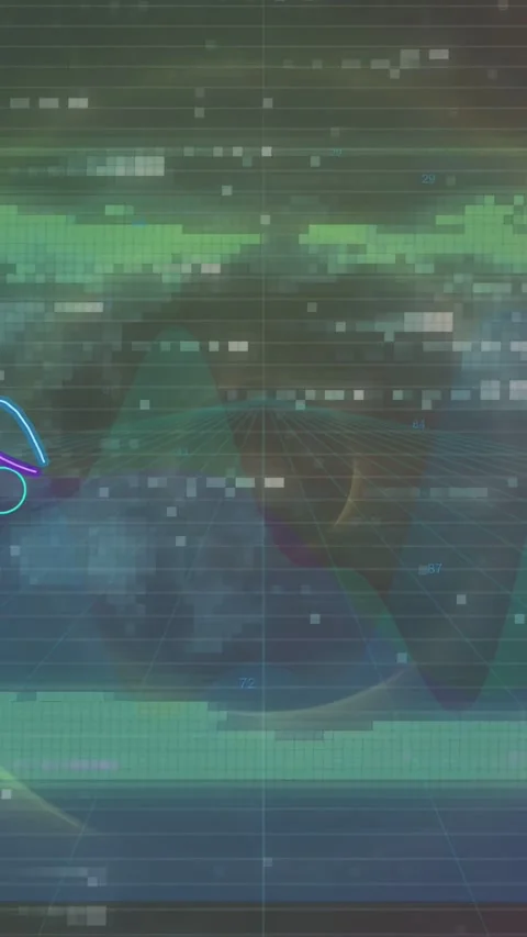 Vertical video: HUD showing cursor appearing drawing three neon waves marking Stock Footage 334836792
