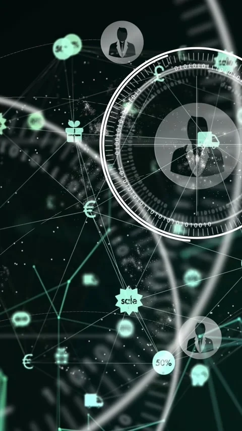 Vertical video: HUD sliding from right, scanning finance network, identifying Vídeo Stock 330286135