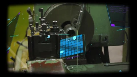 Vertical video: HUD starting chuck turning while tools machining bar in bay Stock Footage 331820906